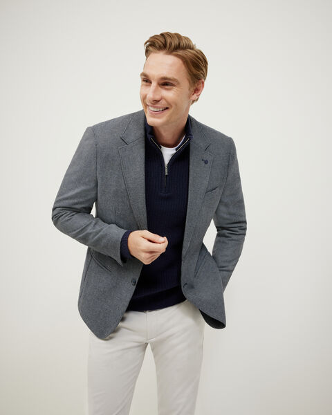 Two-Toned Houndstooth Blazer, Navy, hi-res